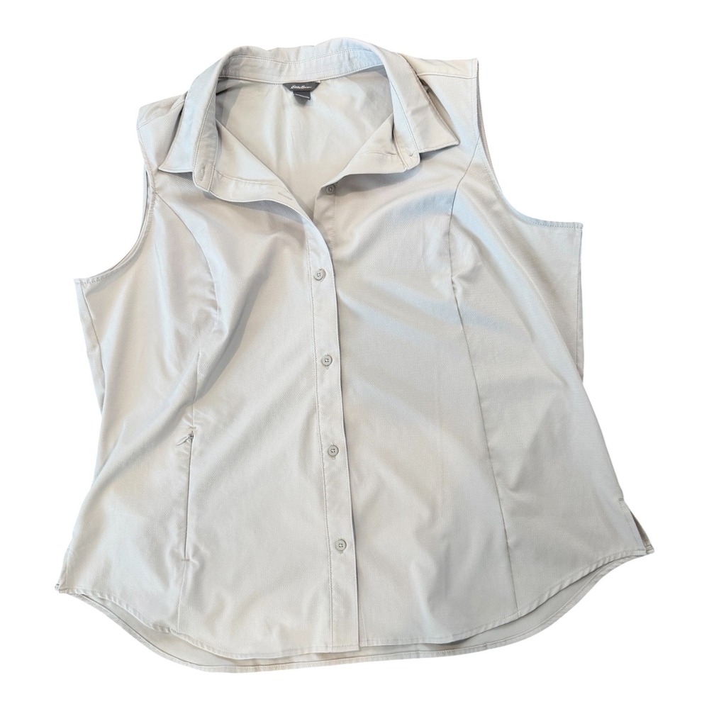 Eddie Bauer Womens XL Sleeveless Hiking‎ Shirt Button Up Gray Outdoor Top
